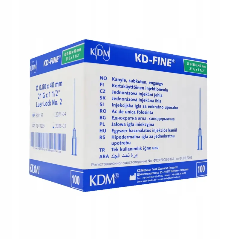 IGŁA INIEKCYJNA 100 SZT. KD MEDICAL KD-FINE 21G 0,8X40 MM A100 STERYLNA