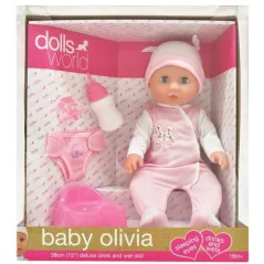 LALKA BOBAS BABY OLIVIA PIJĄCA SIKAJĄCA 38 CM DOLLS WORLD 18M+ - Dolls World