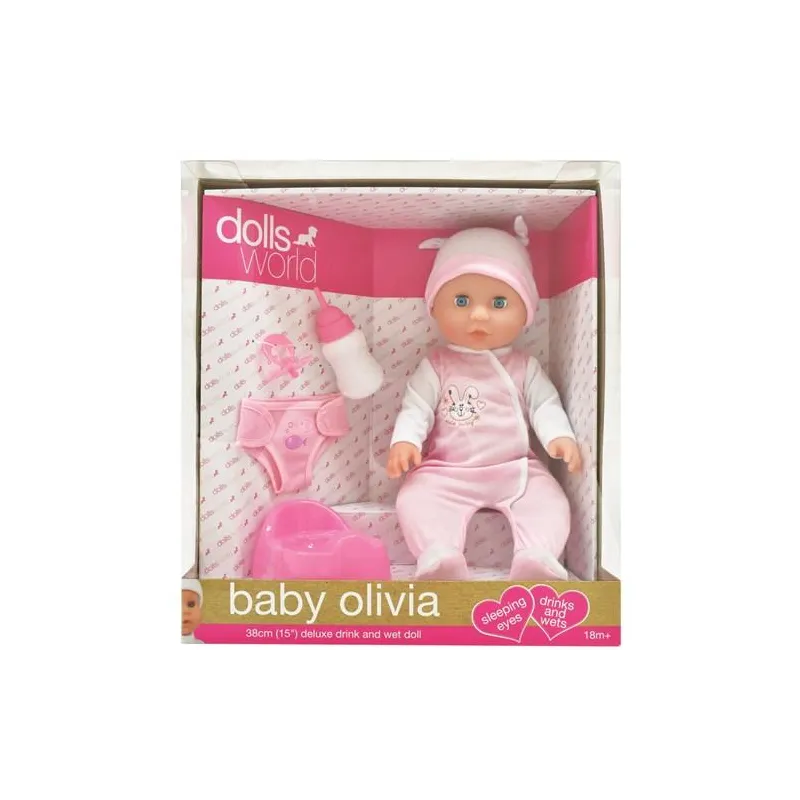LALKA BOBAS BABY OLIVIA PIJĄCA SIKAJĄCA 38 CM DOLLS WORLD 18M+ - Dolls World