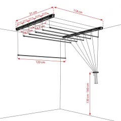 SUSZARKA SUFITOWA CZARNA 6 PRĘTÓW 120 CM NA PRANIE DO WEWNĄTRZ I NA ZEWNĄTRZ
