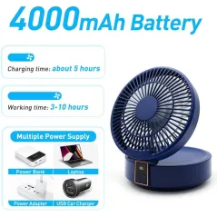 CICHY WENTYLATOR BIURKOWY PRZENOŚNY USB 3 PRĘDKOŚCI 4000 MAH Z PILOTEM I OSCYLACJĄ