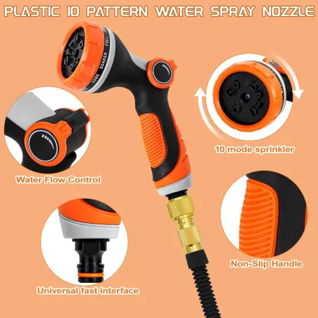 Wąż Ogrodowy Rozciągliwy 5–15M + Pistolet 8W1 Akcesoria Zestaw Do Podlewania