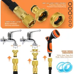 WĄŻ OGRODOWY ROZCIĄGLIWY 5–15M + PISTOLET 8W1 AKCESORIA ZESTAW DO PODLEWANIA