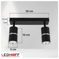 LAMPA SUFITOWA KINKIET SPOT 2X GU10 LEDHOFF CZARNA SREBRNA