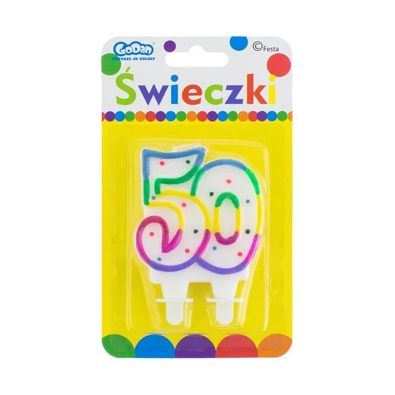 ŚWIECZKA CYFRA 50 Z KROPECZKAMI 8CM - Godan
