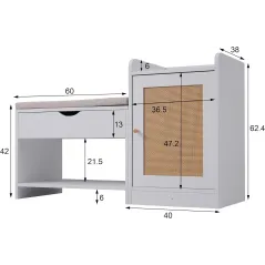 Biała Szafka Na Buty Z Siedziskiem I Rattanowymi Drzwiczkami 100X38X62,5 Cm