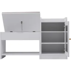 BIAŁA SZAFKA NA BUTY Z SIEDZISKIEM I RATTANOWYMI DRZWICZKAMI 100X38X62,5 CM