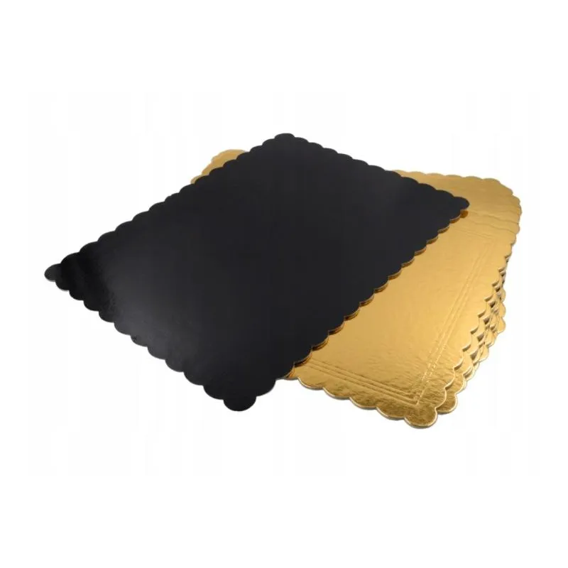 PODKŁAD PROSTOKĄTNY POD TORT CIASTO 35 X 46 CM ZŁOTO-CZARNY KARBOWANY BRZEG ALFATEC PRO