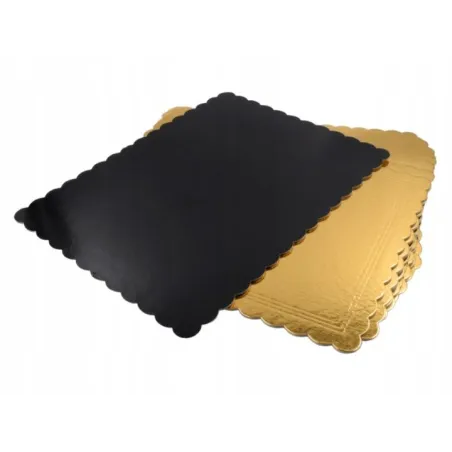 PODKŁAD PROSTOKĄTNY POD TORT CIASTO 35 X 46 CM ZŁOTO-CZARNY KARBOWANY BRZEG ALFATEC PRO