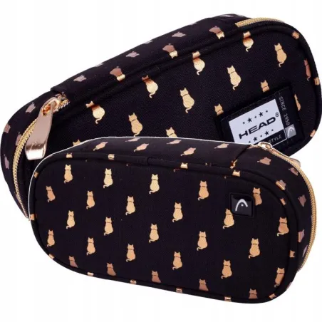 Usztywniany Piórnik Head Ac5 Kotki Złote Czarny Dla Ucznia