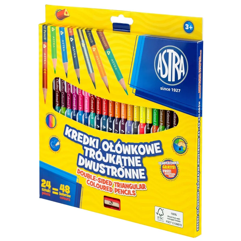 KREDKI OŁÓWKOWE TRÓJKĄTNE DWUSTRONNE 48 KOLORÓW ASTRA - Astra