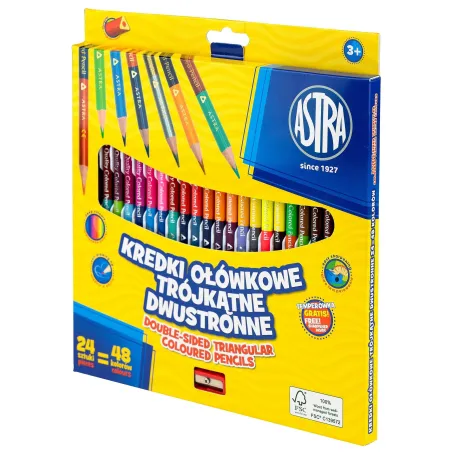 Kredki Ołówkowe Trójkątne Dwustronne 48 Kolorów 3+