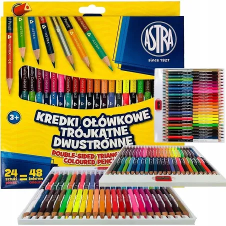 Kredki Ołówkowe Trójkątne Dwustronne 48 Kolorów 3+