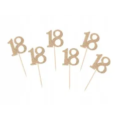 ZŁOTE PIKERY 18 NA TORT BROKATOWA DEKORACJA