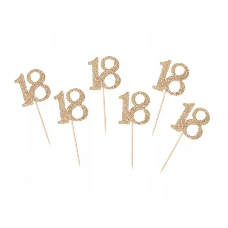 ZŁOTE PIKERY 18 NA TORT BROKATOWA DEKORACJA