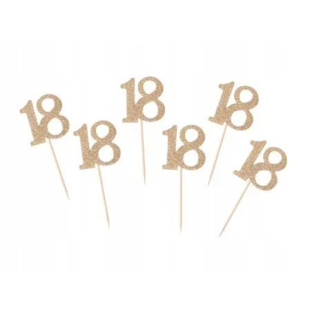 Złote Pikery 18 Na Tort Brokatowa Dekoracja