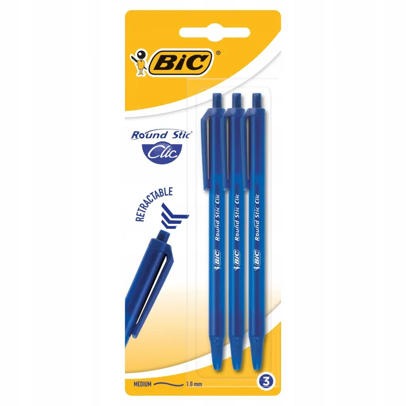 ZESTAW DŁUGOPISÓW BIC ROUND STIC CLIC NIEBIESKIE 3 SZTUK