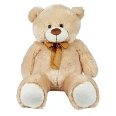 MASKOTKA MIŚ PLUSZOWY BEŻOWY Z KOKARDKĄ 70 CM