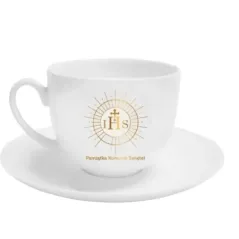 BIAŁA FILIŻANKA KOMUNIJNA Z HOSTIĄ 220 ML PAMIĄTKA PIERWSZEJ KOMUNII