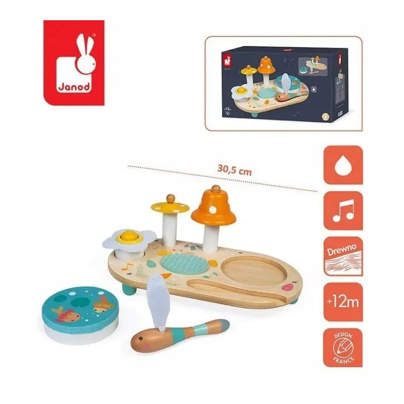 DREWNIANY STOLIK MUZYCZNY PURE INSTRUMENTY DLA DZIECI JANOD 12M+
