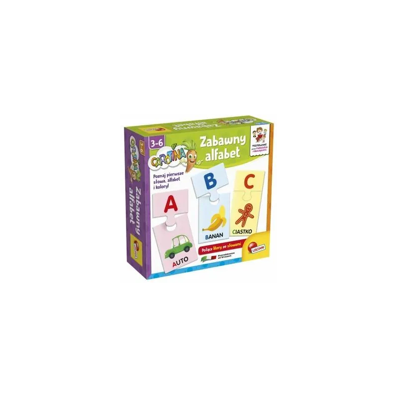 ZABAWNY ALFABET CAROTINA GRA EDUKACYJNA DO NAUKI CZYTANIA 62 ELEMENTY LISCANI 3+