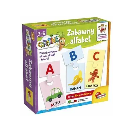ZABAWNY ALFABET CAROTINA GRA EDUKACYJNA DO NAUKI CZYTANIA 62 ELEMENTY LISCANI 3+