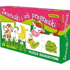 ZWIERZAKI I ICH PRZYSMAKI UKŁADANKA EDUKACYJNA 24 ELEMENTY ADAMIGO 3+
