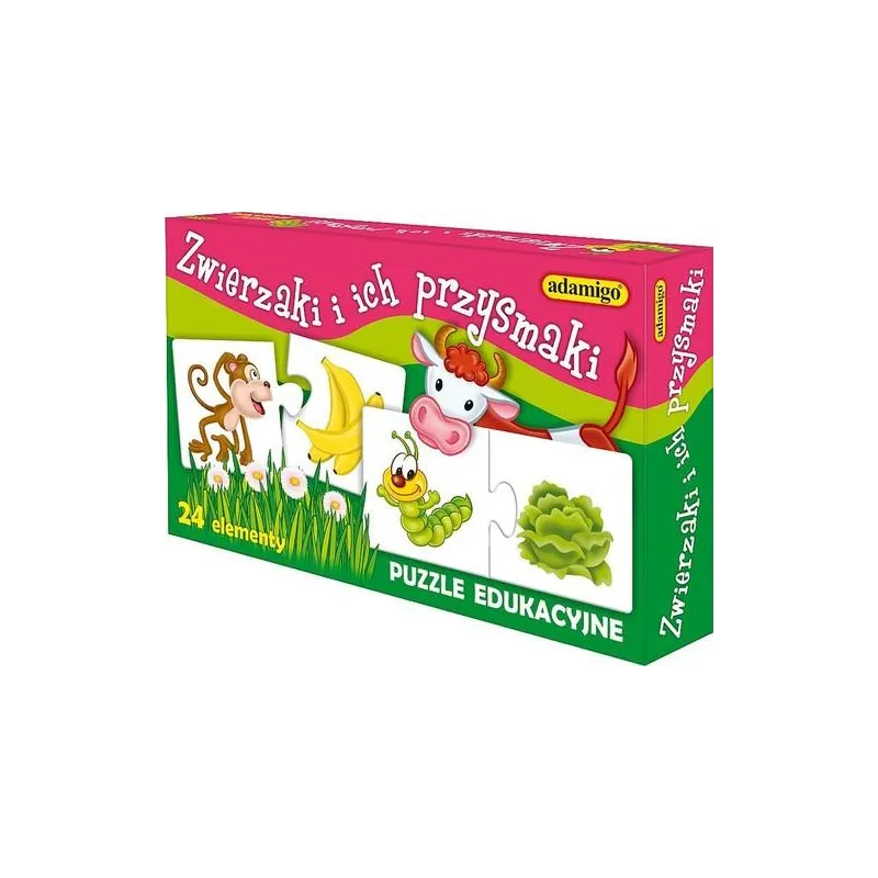 ZWIERZAKI I ICH PRZYSMAKI UKŁADANKA EDUKACYJNA 24 ELEMENTY ADAMIGO 3+