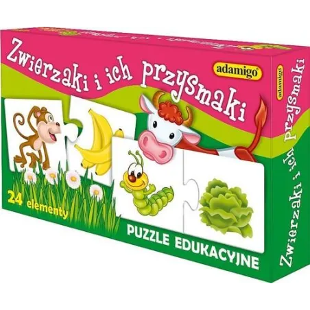 ZWIERZAKI I ICH PRZYSMAKI UKŁADANKA EDUKACYJNA 24 ELEMENTY ADAMIGO 3+