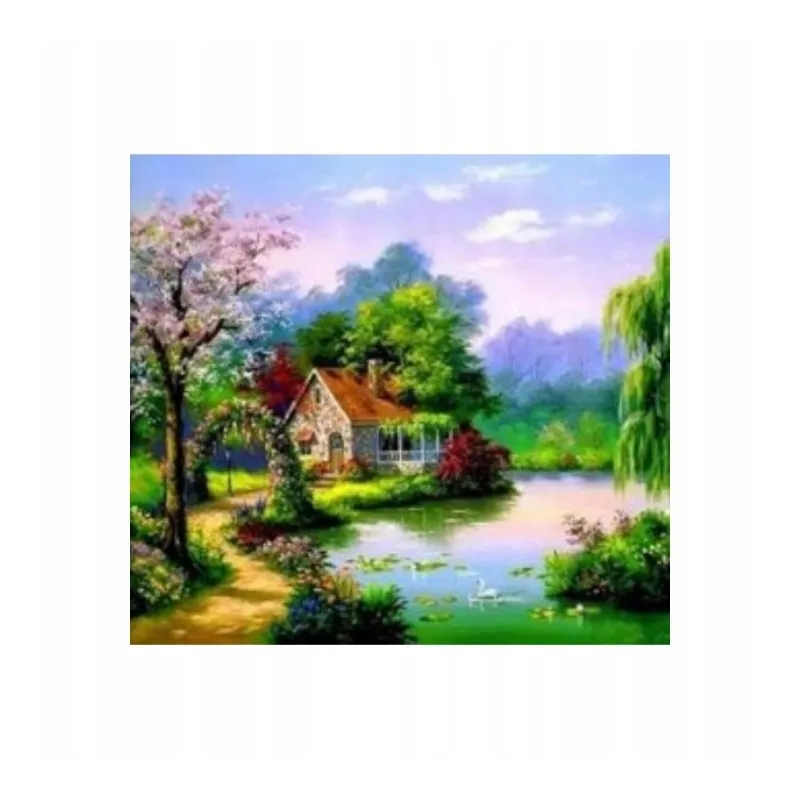 MALOWANIA PO NUMERACH 40X50 DOM NAD STAWEM Z PĘDZLAMI I FARBAMI 7+