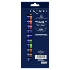 Zestaw Farb Akrylowych Creadu 12 Kolorów + 2 Pędzelki