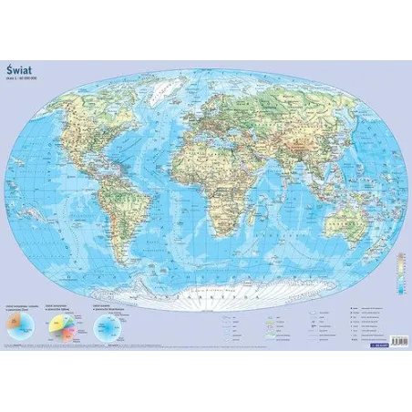 ŚWIAT MAPA FIZYCZNA PLANSZA EDUKACYJNA NA ŚCIANĘ I BIURKO - Demart