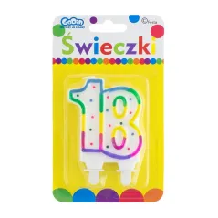 ŚWIECZKA CYFERKA 18 Z KROPECZKAMI 8 CM - Godan