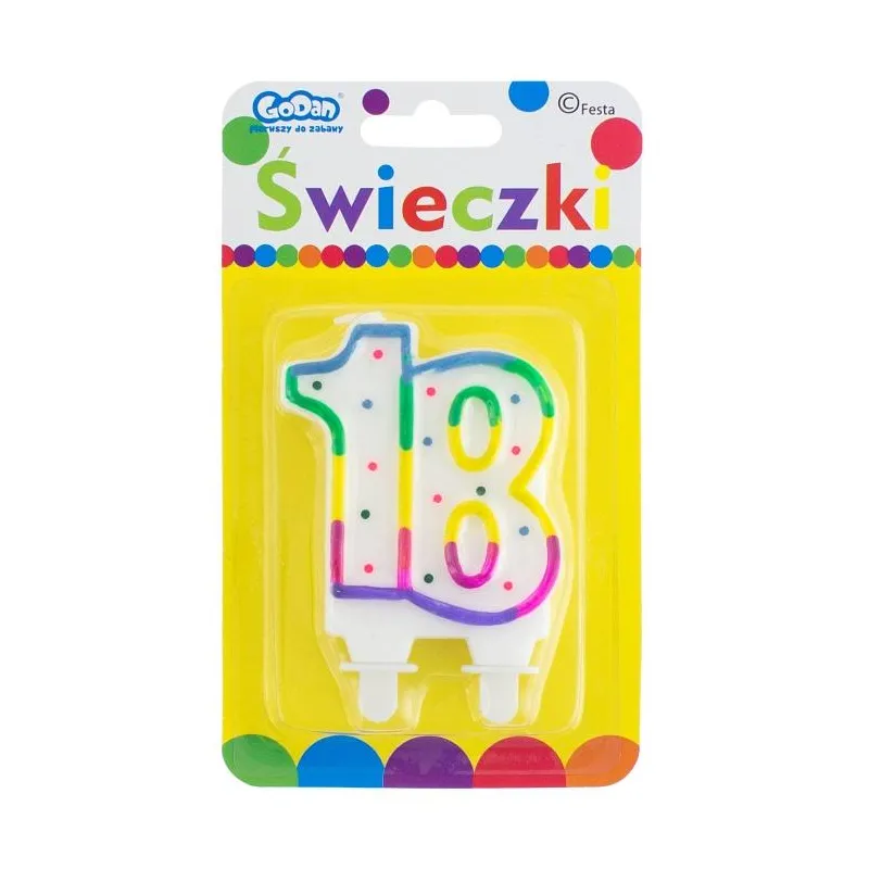 ŚWIECZKA CYFERKA 18 Z KROPECZKAMI 8 CM - Godan