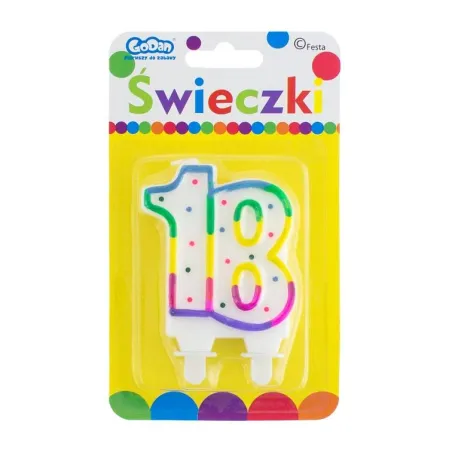 ŚWIECZKA CYFERKA 18 Z KROPECZKAMI 8 CM - Godan