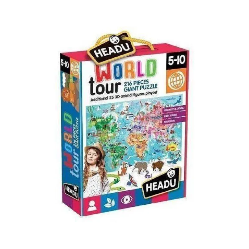 PUZZLE PODRÓŻ DOOKOŁA ŚWIATA HEADU EDUKACYJNE MONTESSORI 5+