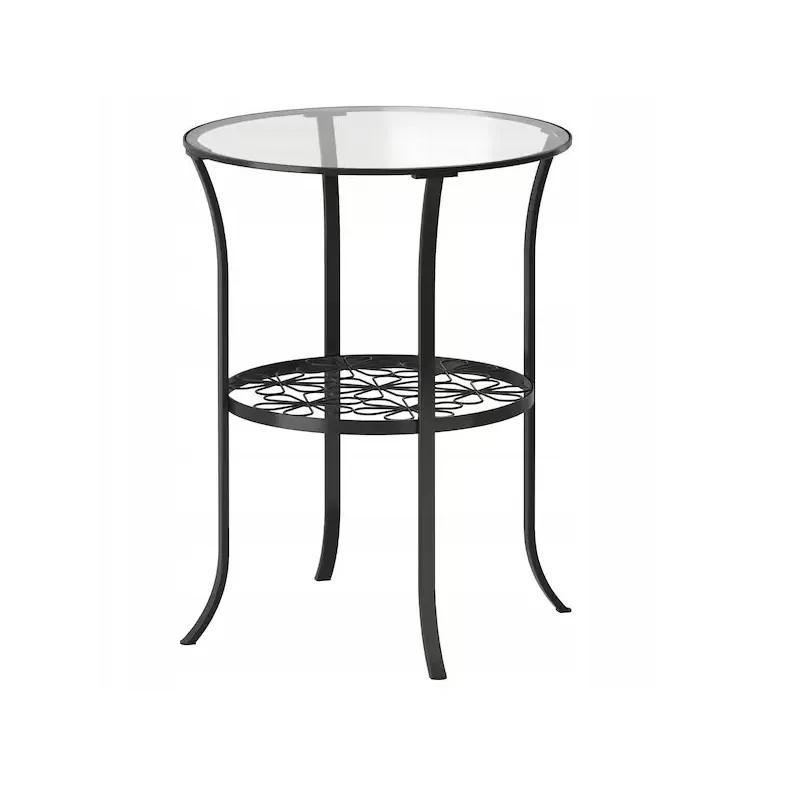 STOLIK KAWOWY IKEA KLINGSBO METAL SZKŁO Z PÓŁKĄ 49X62 CM