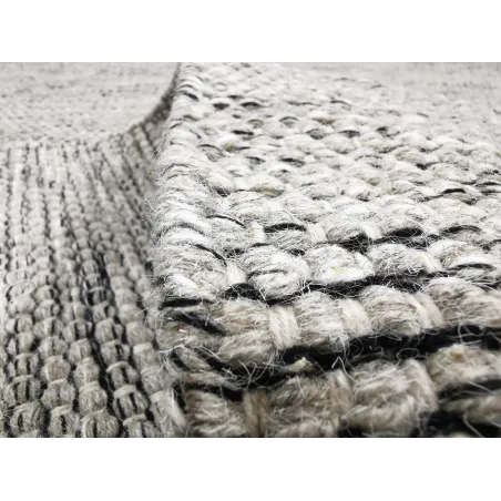 Dywan Wełniany Okrągły Do Salonu 160 Cm Otago Szaro Czarny Indie