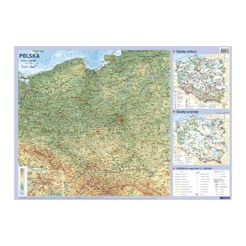 POLSKA MAPA ŚCIENNA FIZYCZNO-ADMINISTRACYJNA DWUSTRONNA - Demart
