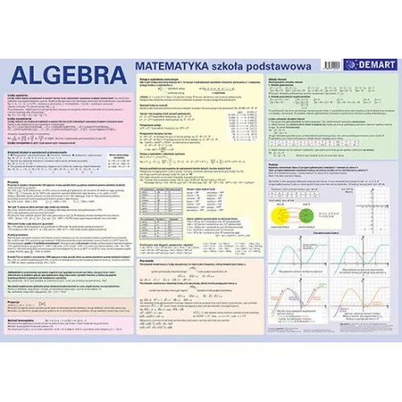 MATEMATYKA ALGEBRA SZKOŁA PODSTAWOWA PLANSZA EDUKACYJNA NA ŚCIANĘ I BIURKO + KSIĄŻECZKA EDUKACYJNA 68 X 48 CM - Demart