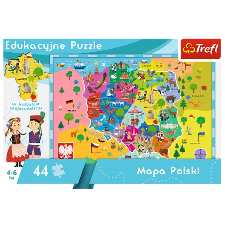 MAPA POLSKI DLA DZIECI PUZZLE EDUKACYJNE 44 ELEMENTY 4-6 LAT - Trefl