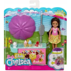 LALKA CHELSEA BARBIE WÓZEK Z LODAMI RUCHOMY PARASOL MATTEL 3+