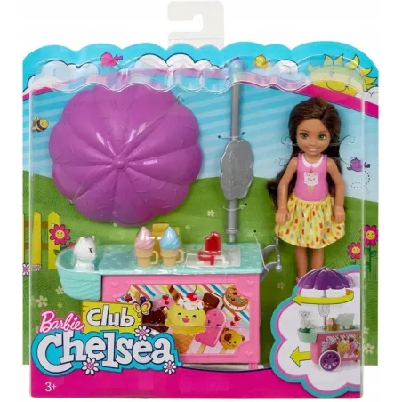 Lalka Chelsea Barbie Wózek Z Lodami Ruchomy Parasol Mattel 3+