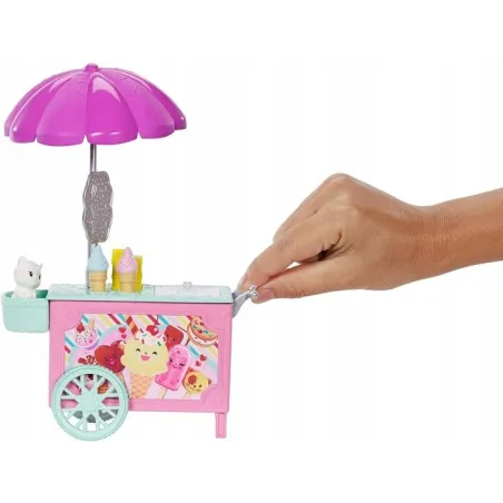 Lalka Chelsea Barbie Wózek Z Lodami Ruchomy Parasol Mattel 3+