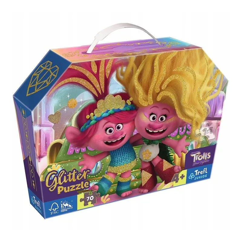 PUZZLE TROLLE 70 ELEMENTÓW GLITTER W KUFERKU TREFL 4+