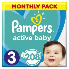 PIELUSZKI PAMPERS ACTIVE BABY ROZMIAR 3 208 SZT 6-10KG