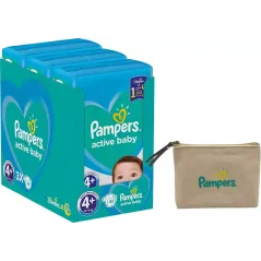 PIELUCHY PAMPERS ACTIVE BABY ROZMIAR 4+ MAXI 10-15 KG 135 SZT. + KOSMETYCZKA - Procter & Gamble