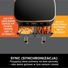 FRYTKOWNICA BEZTŁUSZCZOWA AIR FRYER 9,5L 2 SZUFLADY NINJA FOODI MAX DUAL ZONE AF400EUDBCP