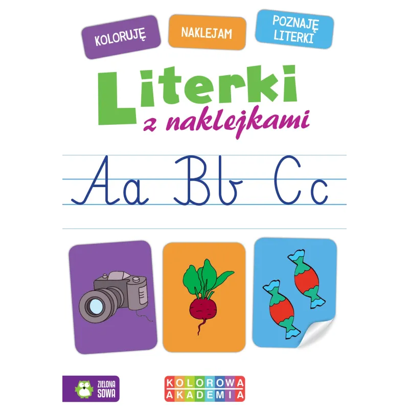 LITERKI Z NAKLEJKAMI. KOLOROWA AKADEMIA 4+ - Zielona Sowa