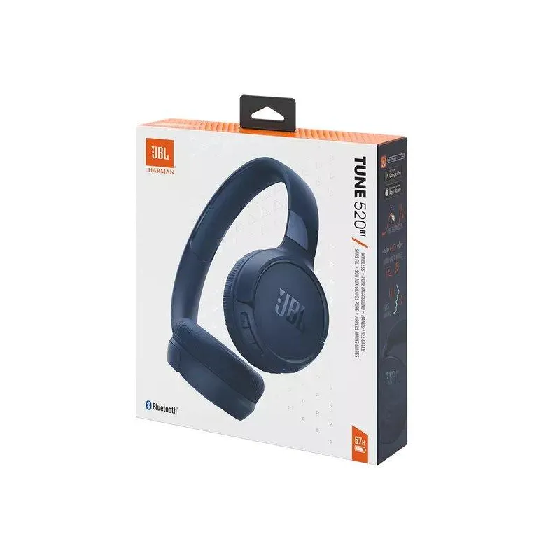 SŁUCHAWKI NAUSZNE BEZPRZEWODOWE JBL TUNE 520BT NIEBIESKIE BLUETOOTH PURE BASS
